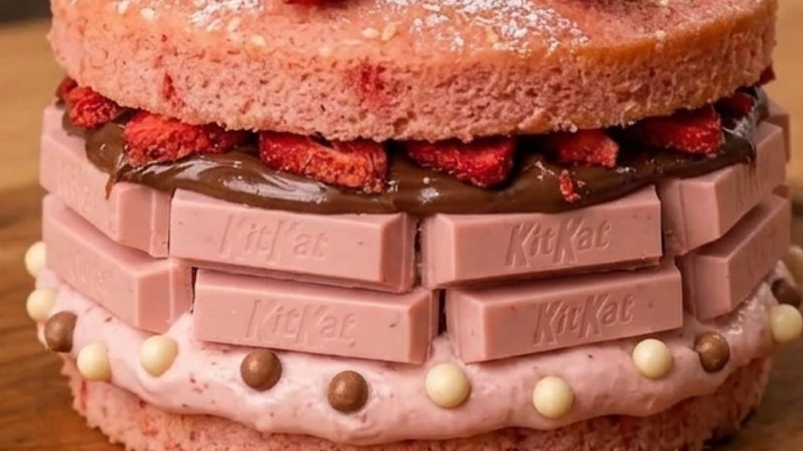 Bolo Burger de Kit Kat com Morango
